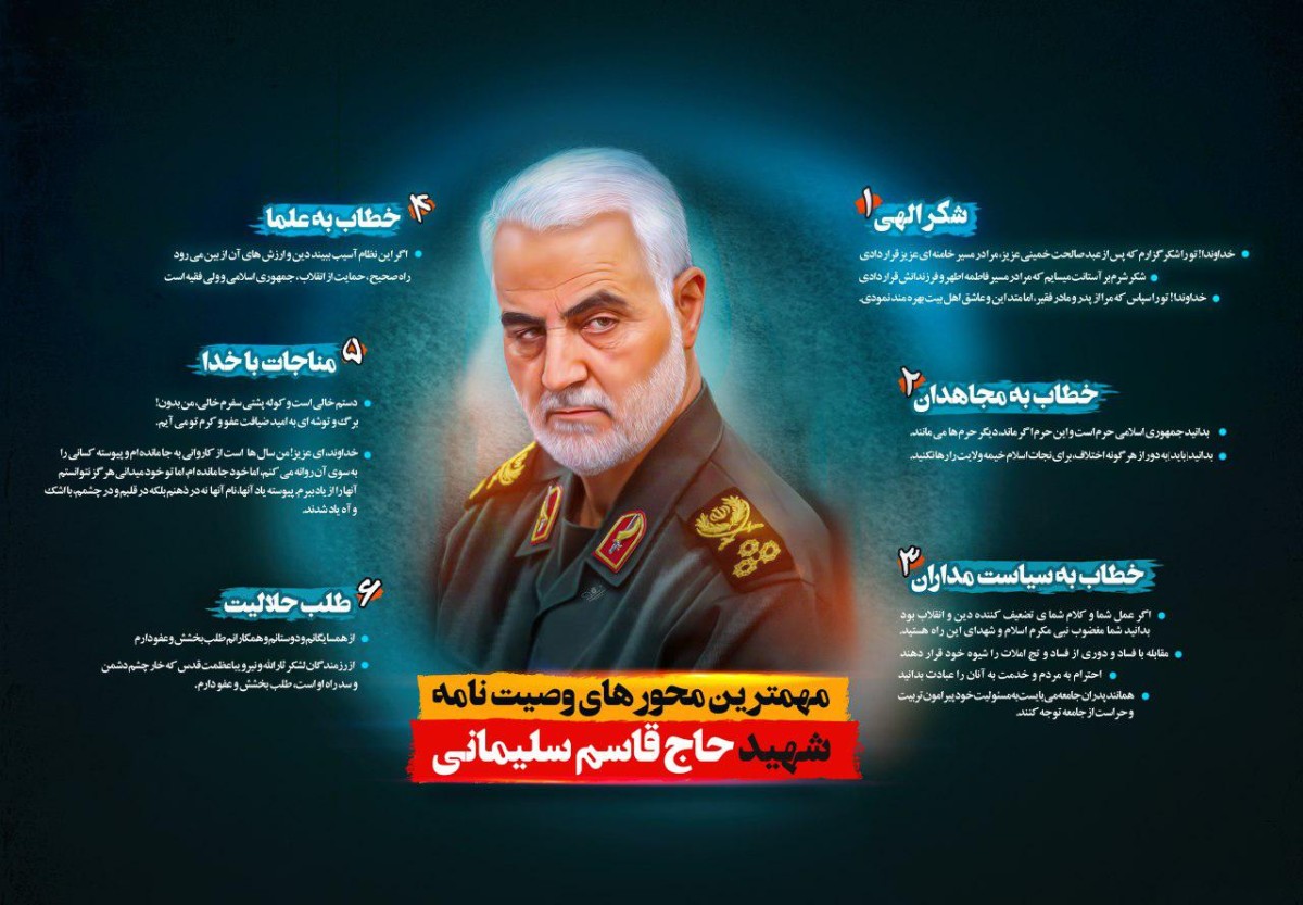 اینفوگرافی/ مهمترین محورهای وصیت نامه شهید حاج قاسم سلیمانی